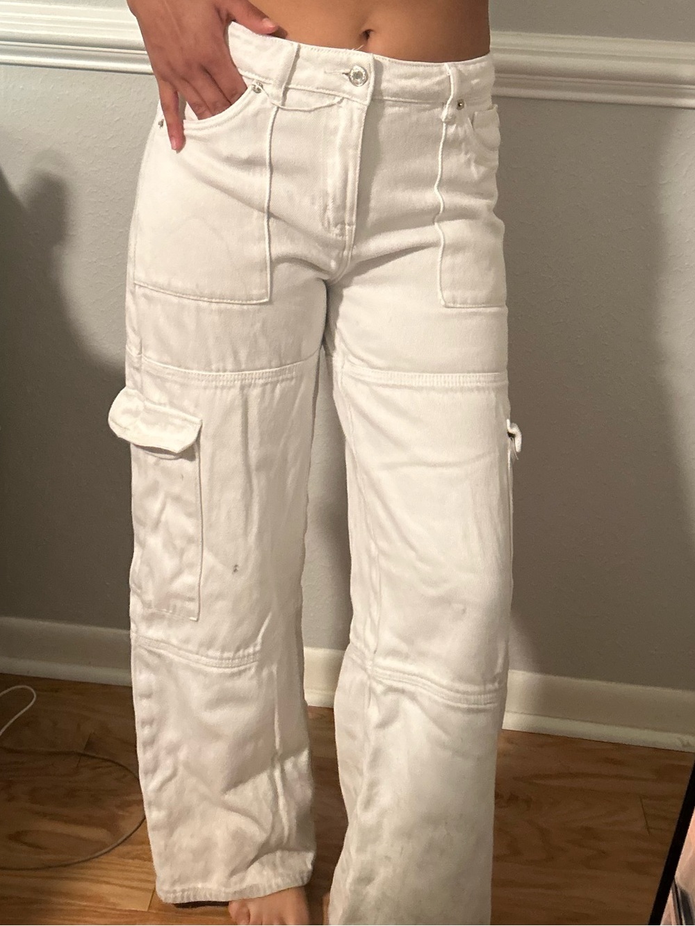 White Cargo Wide-Leg Pants